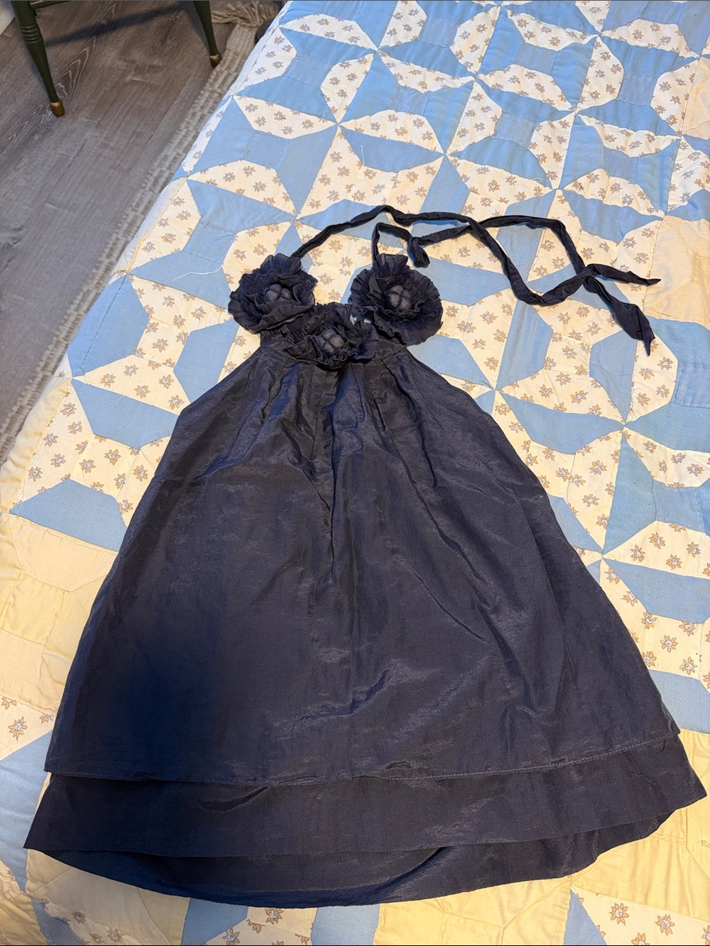 Y2K Minuet Navy Halter top with Floral neck Detail
